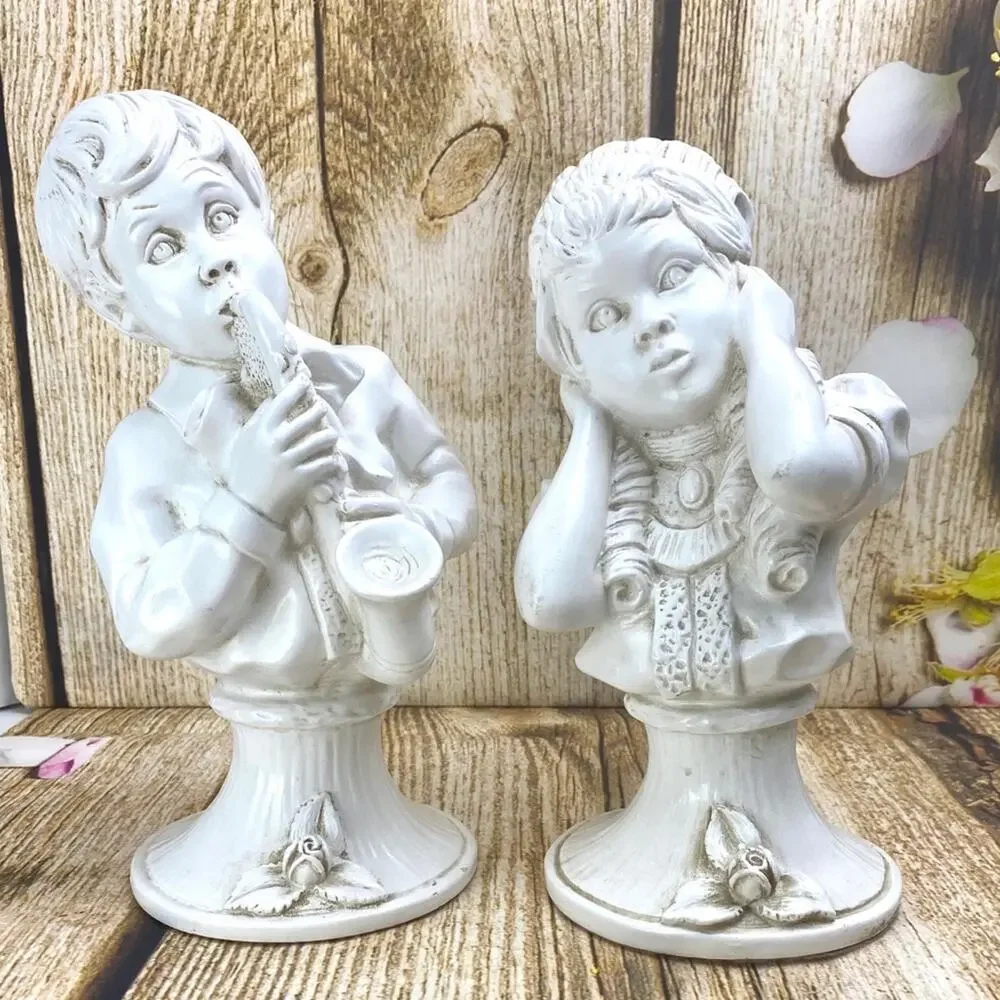 VTG 1971 U Kendrick Boy Girl Statues 9 inch Boy Saxophone Girl Covering Ears